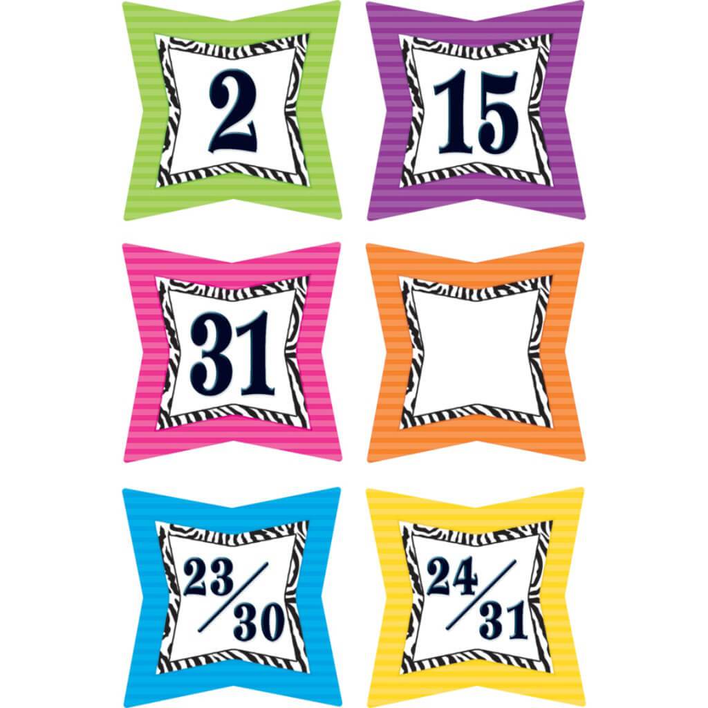 Colorful Zebra Prints Calendar Days 