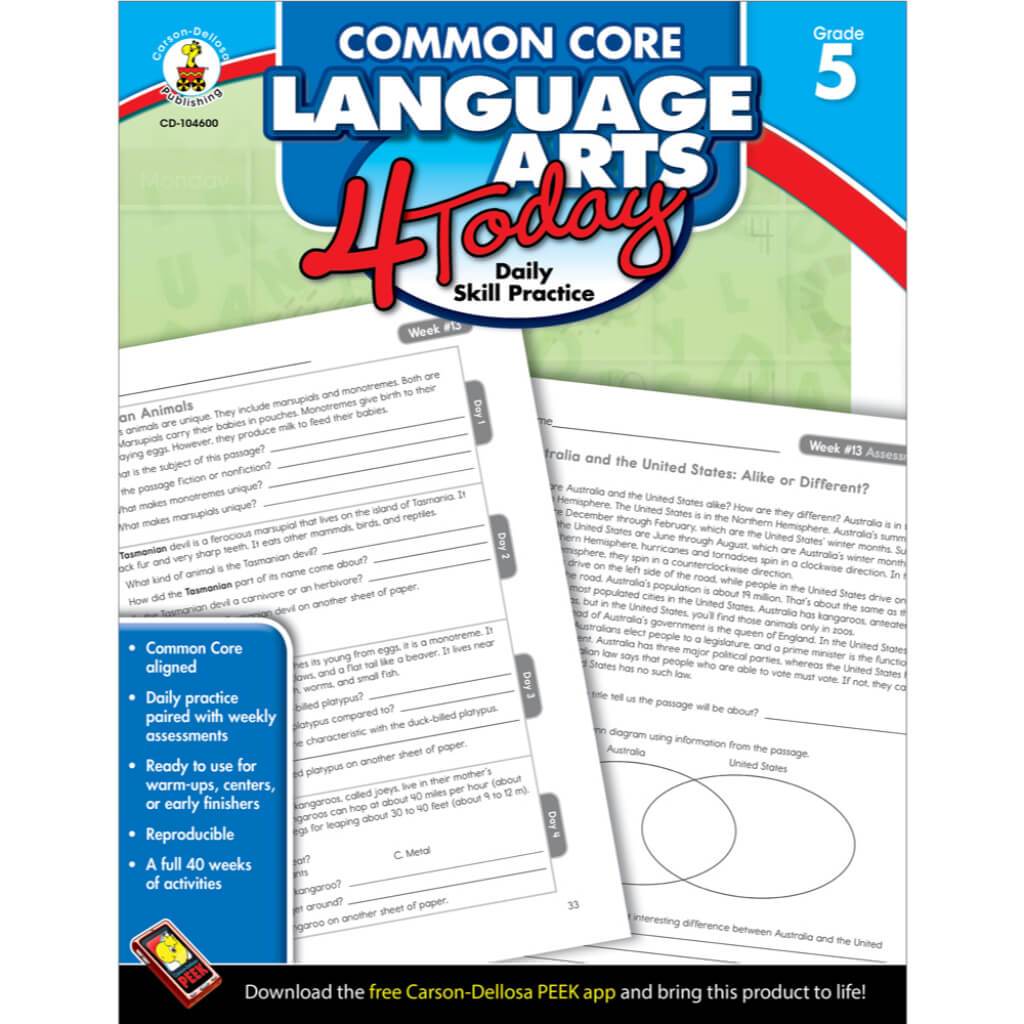 Common Core Language Arts 4 Today Workbook Grade 5 