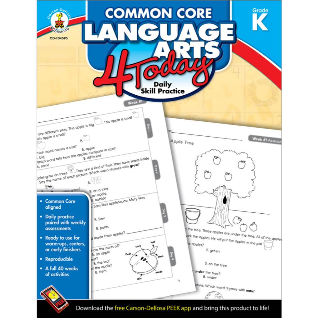 Common Core Language Arts 4 Today Workbook Grade K 