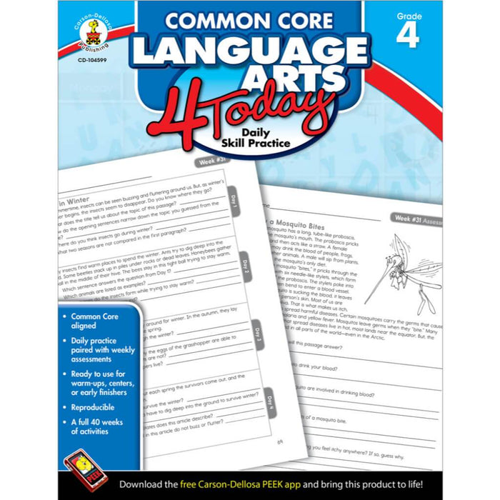 Common Core Language Arts 4 Today Workbook Grade 4 