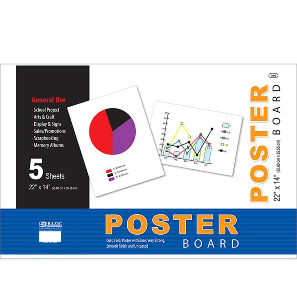 Poster Board Pack of 5 White 22in x 14in 