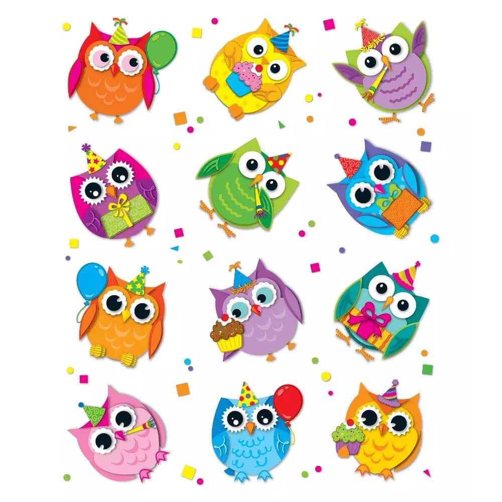 Celebrate With Colorful Owls Shape Stickers 