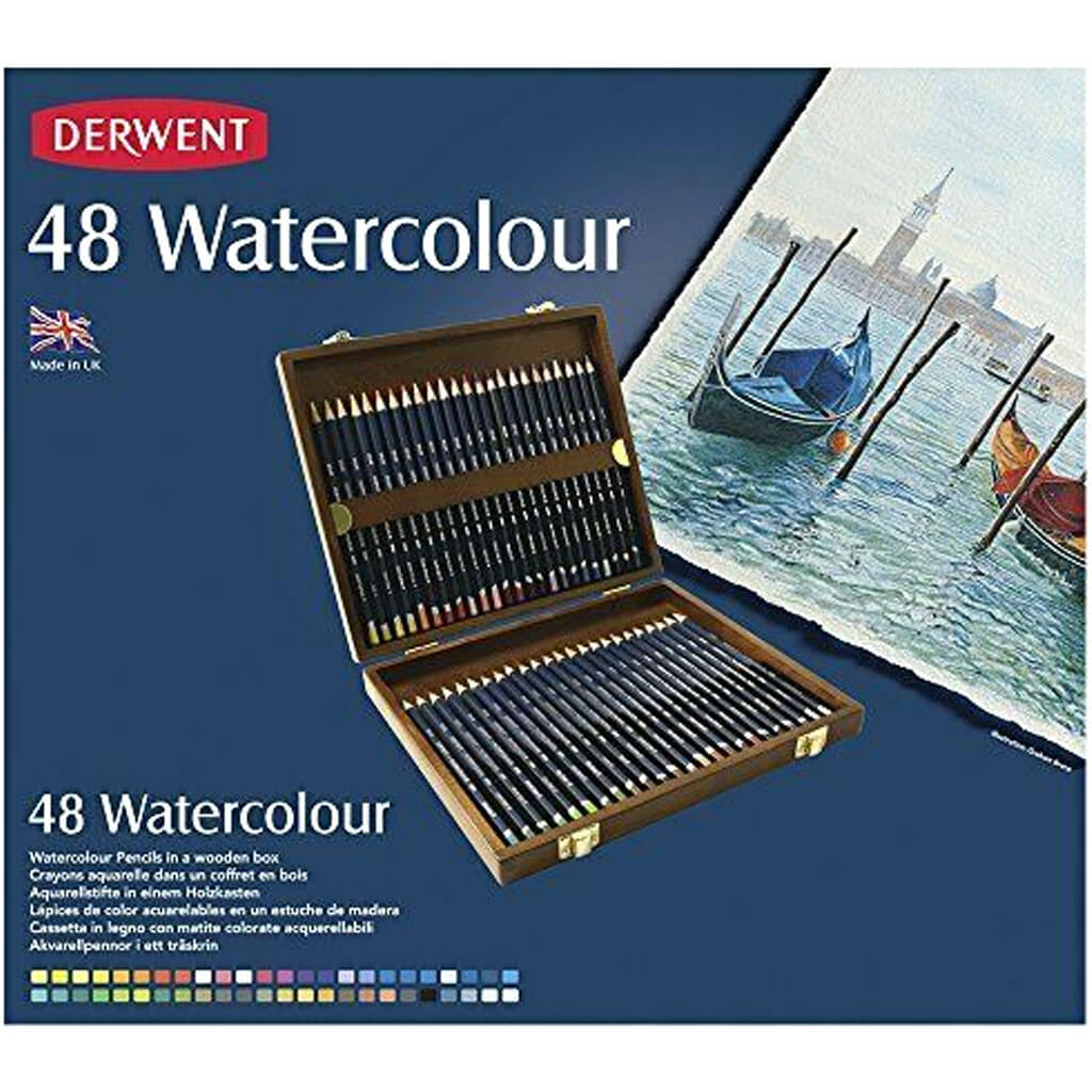 Derwent Watercolor Pencil Set of 48 In Wooden Box