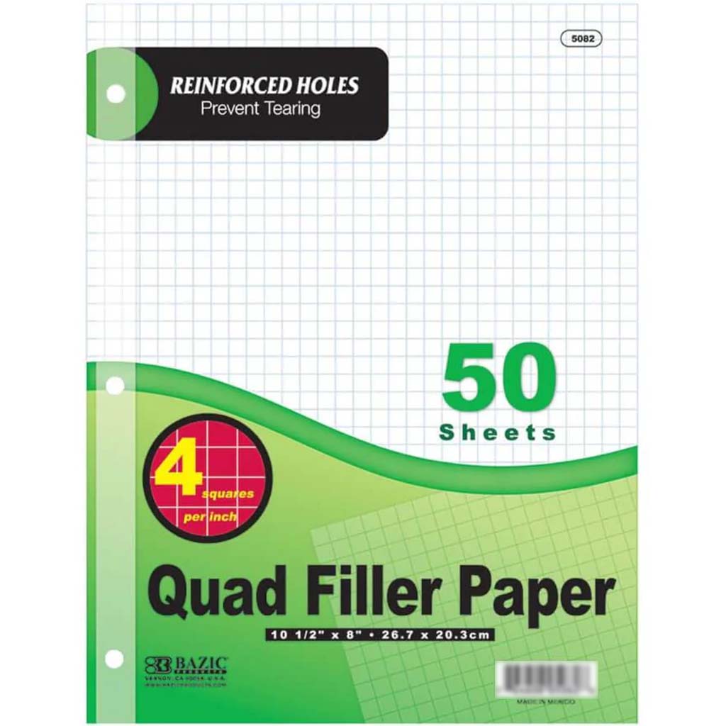 Quad-Ruled Reinforced Filler Paper 50sheet 4in