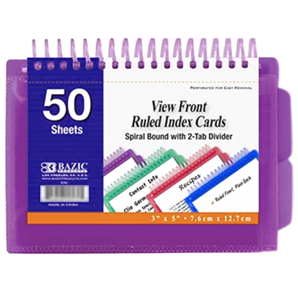 Bazic Ruled White Index Card, View Poly Spiral Bound with 2-Tab Divider 3in x 5in 50ct