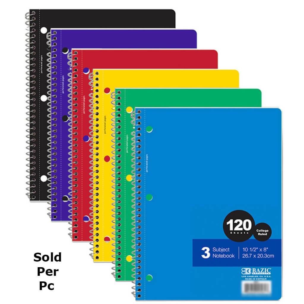 3 Subject Notebook Spiral 120 Sheets