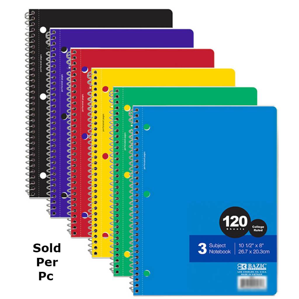 3 Subject Notebook Spiral 120 Sheets