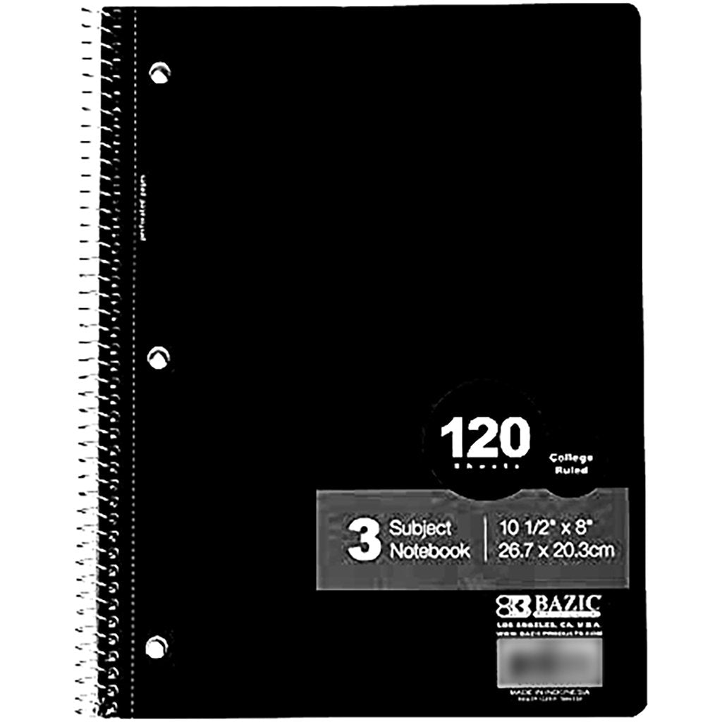 Bazic Spiral Notebook 3-­Subject 120ct