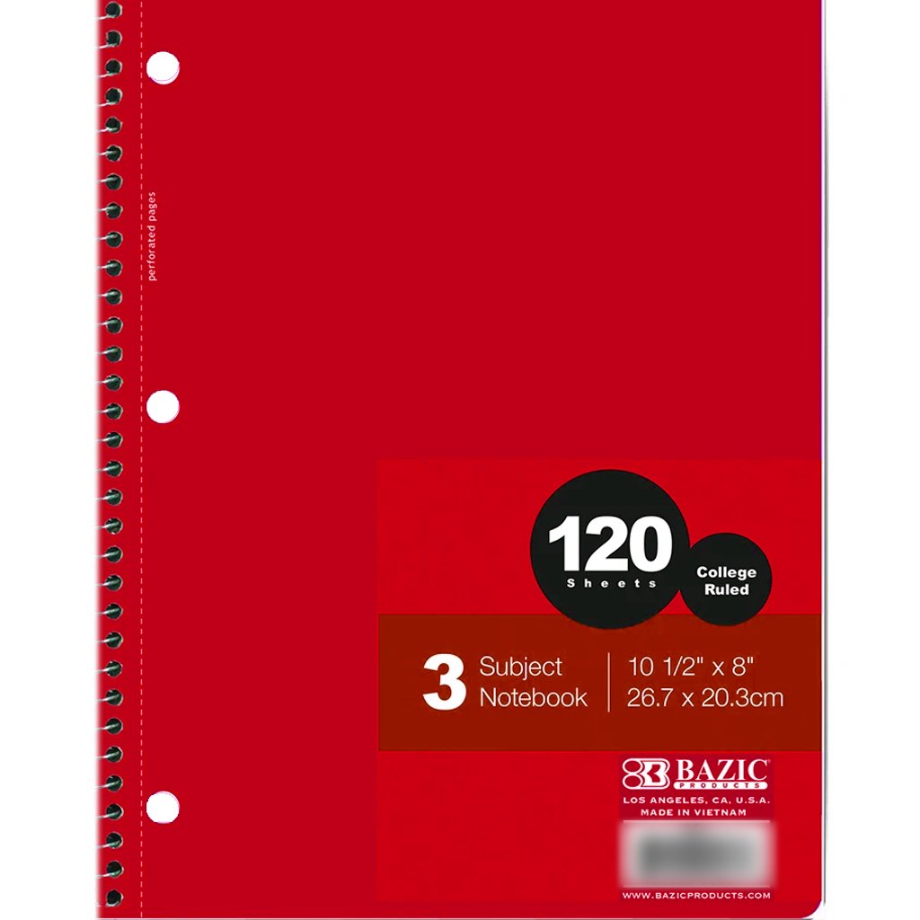 Bazic Spiral Notebook 3-­Subject 120ct