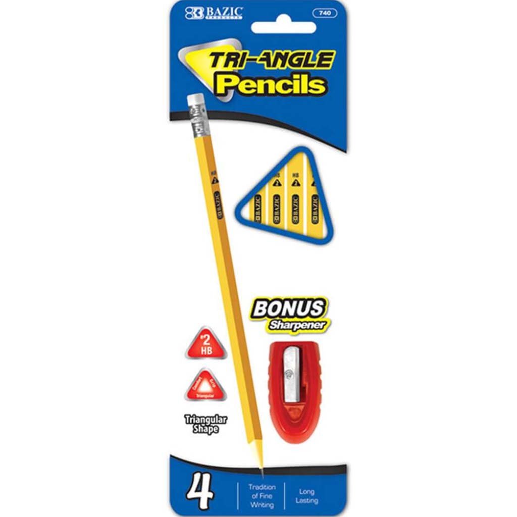 Triangle Yellow Pencil with Sharpener 4pcs 