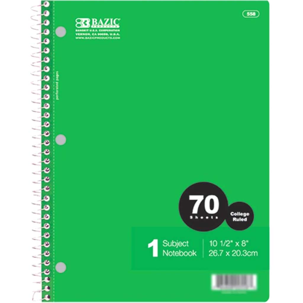 1-Subject Notebook Spiral 70 Sheets 