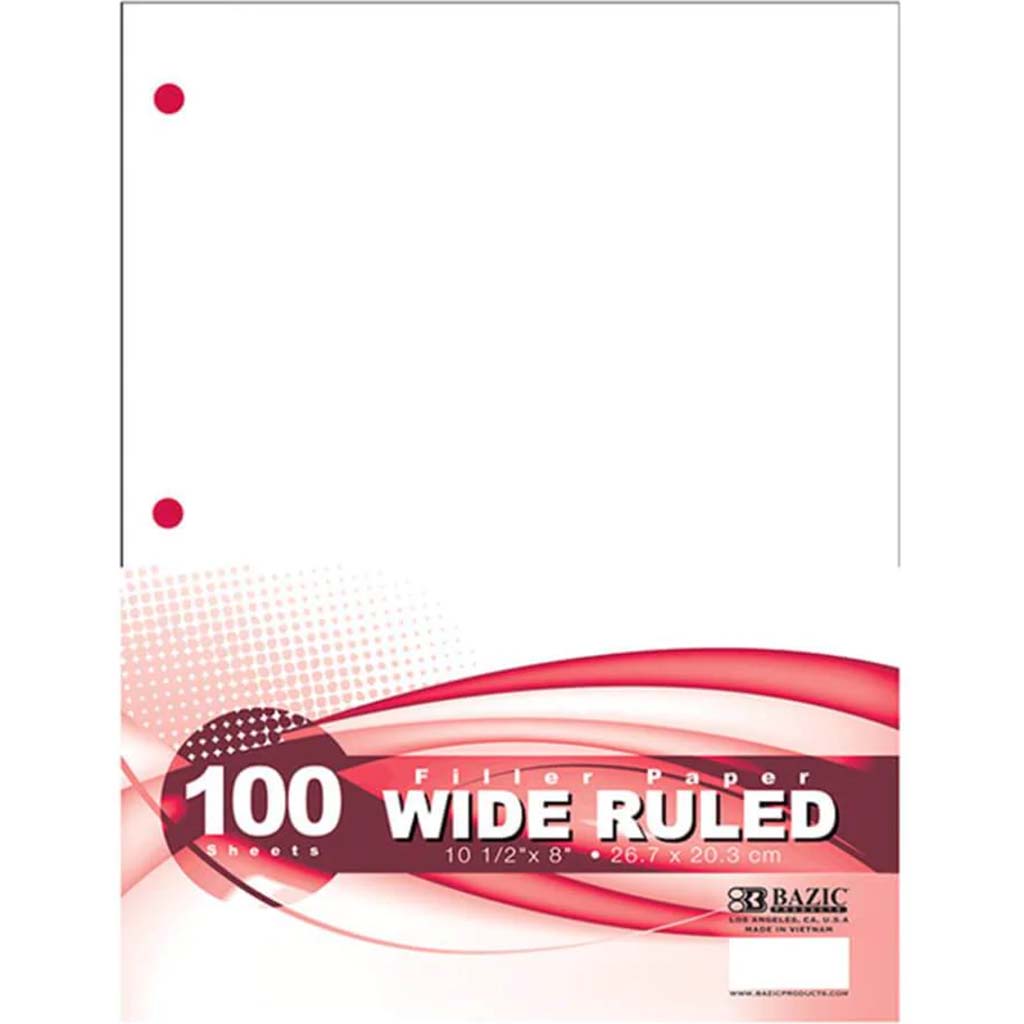 Filler Paper Wide Ruled 100 Sheets 26.7cm x 20.3cm 