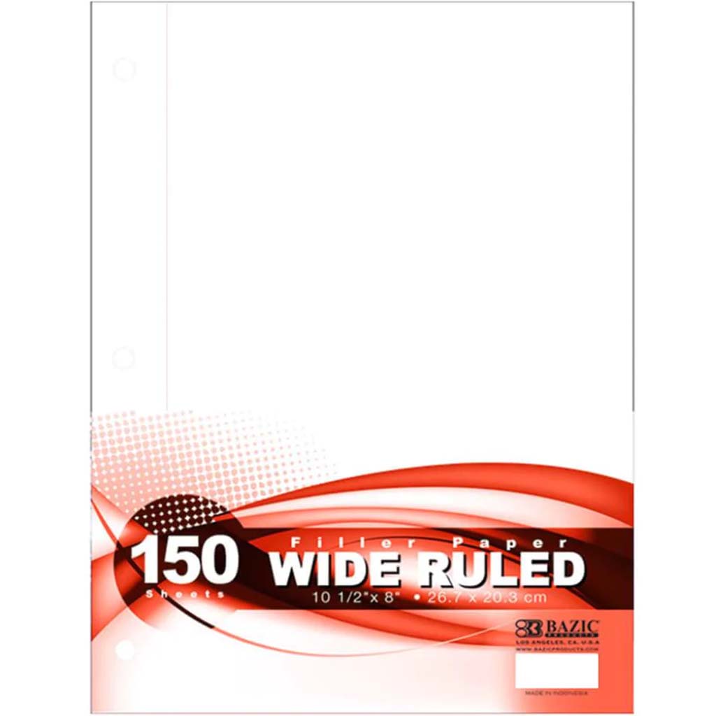 Filler Paper Wide Ruled 150 Sheets 26.7cm x 20.3cm 