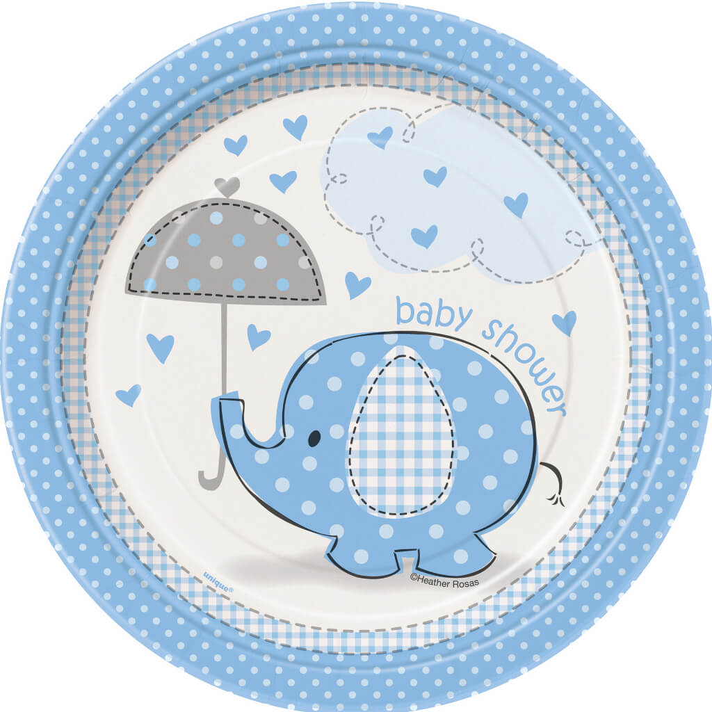 Round Dessert Plates 7in 8ct, Umbrellaphants Blue 