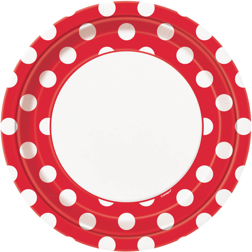 Ruby Red Dots Round Dinner Plates 9in 8ct, 