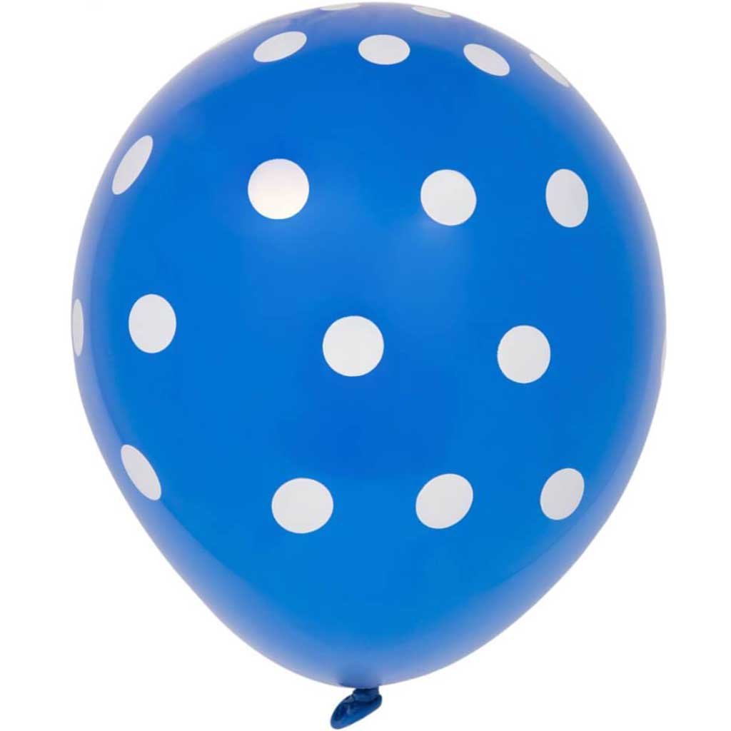 Latex Balloons 12in 6ct, Royal Blue Dots 