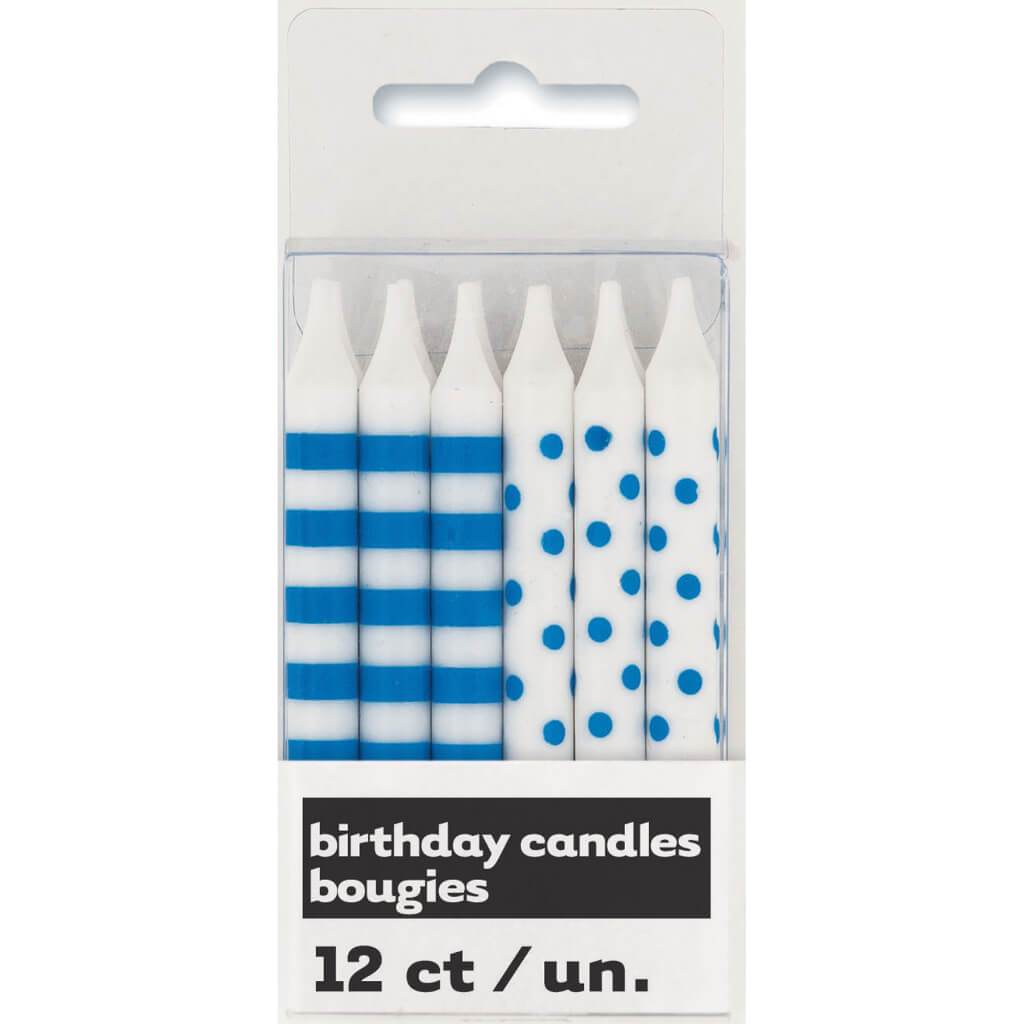 Birthday Candles 12ct, Royal Blue Stripes &amp; Dots 