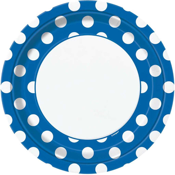 Round Dinner Plates 9in 8ct, Royal Blue Dots 