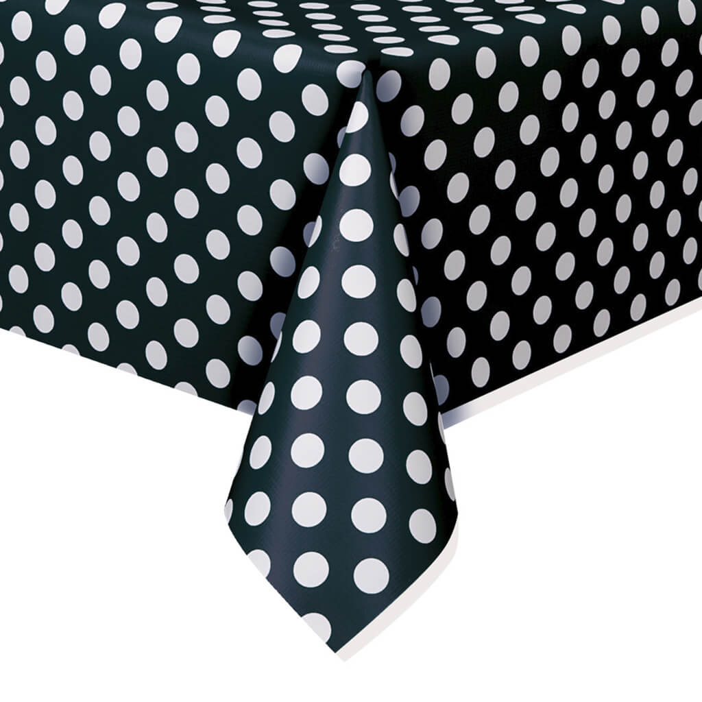 Rectangular Tablecover 54in x 108in, Midnight Black Dots 