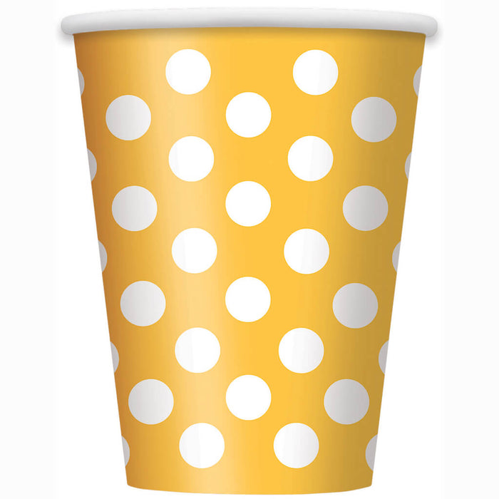 Sunflower Yellow Dots Paper Cups 12oz, 6ct 