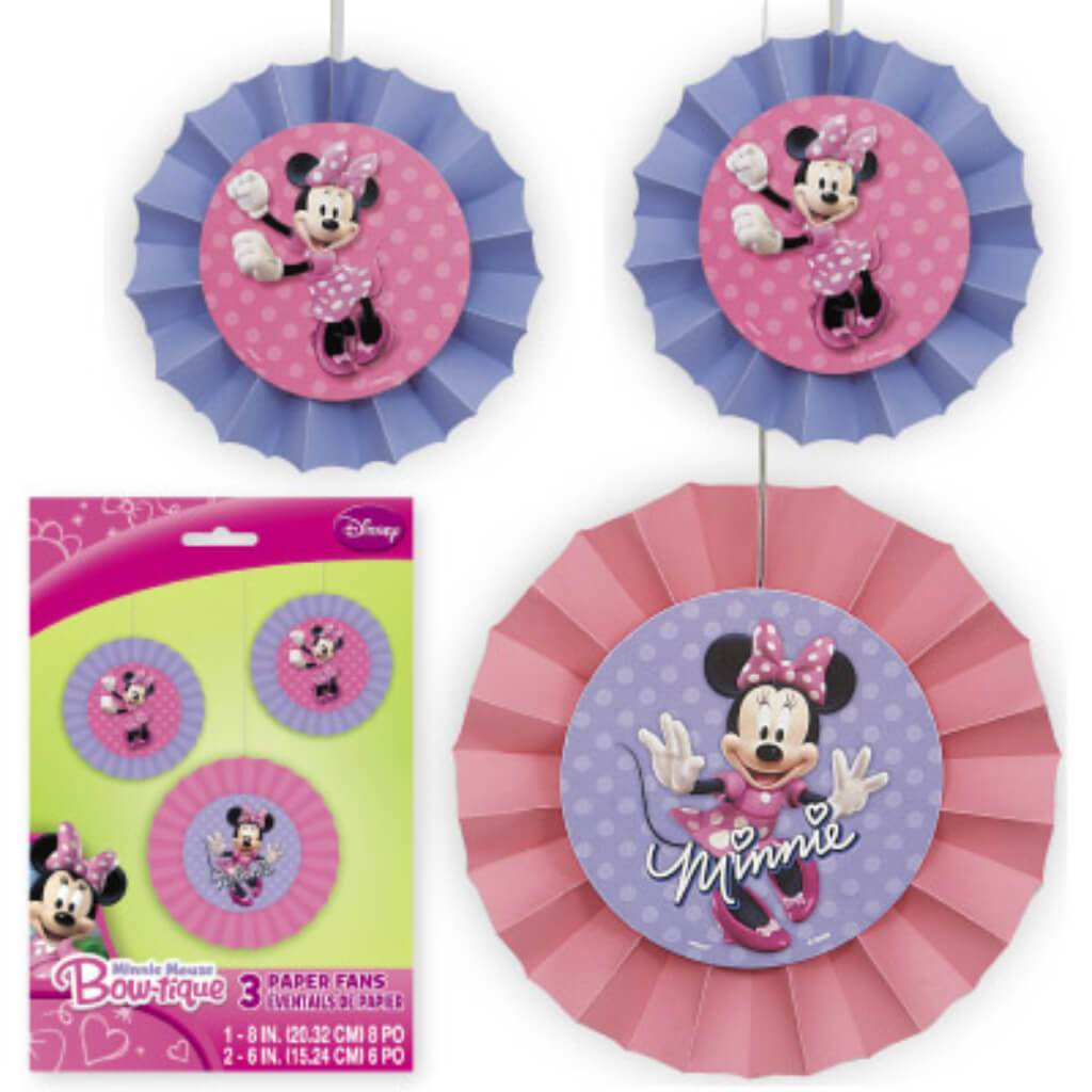 Paper Fan 3ct, Minnie Mouse 