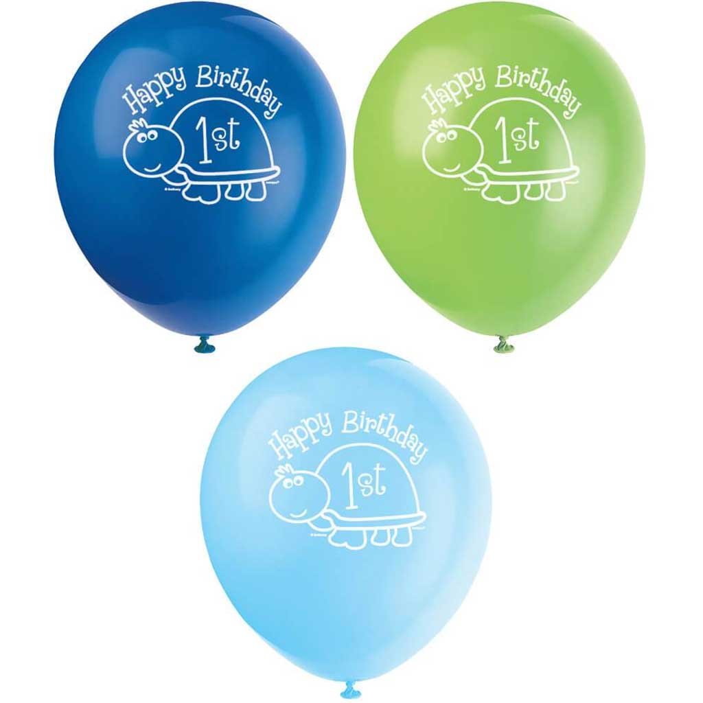 Latex Balloons 12in 8ct, First Birthday Turtle 