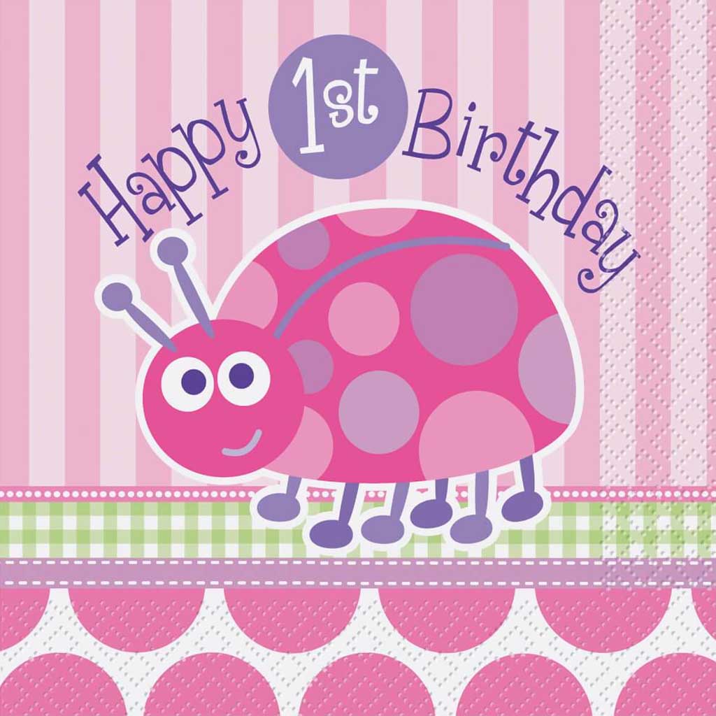 First Birthday Ladybug Lunch Napkins, 16ct 