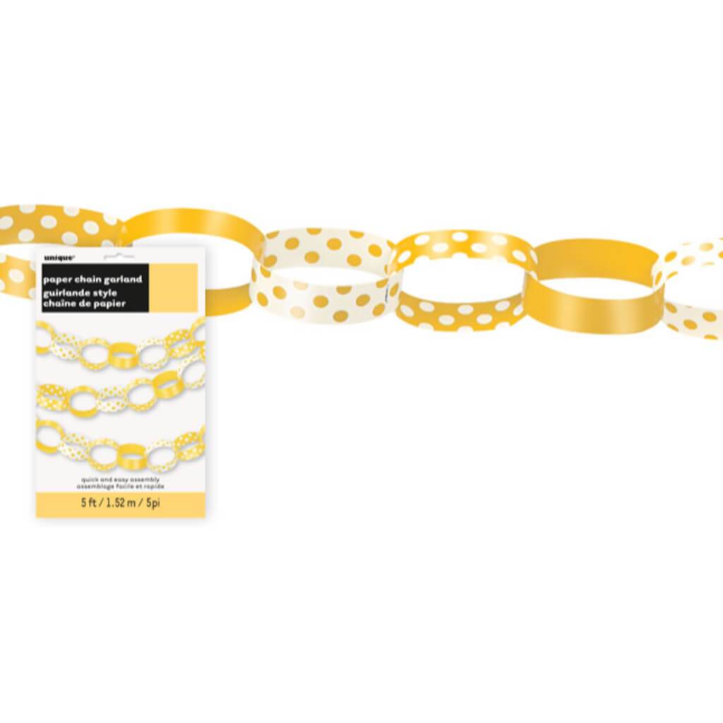 Paper Chains 5ft, Sunflower Yellow Dots 