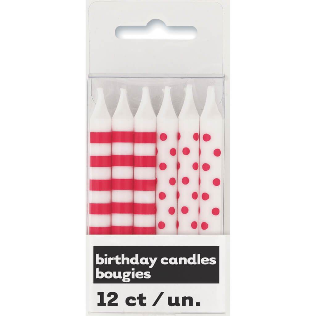 Birthday Candles 12ct, Red Stripes &amp; Dots 