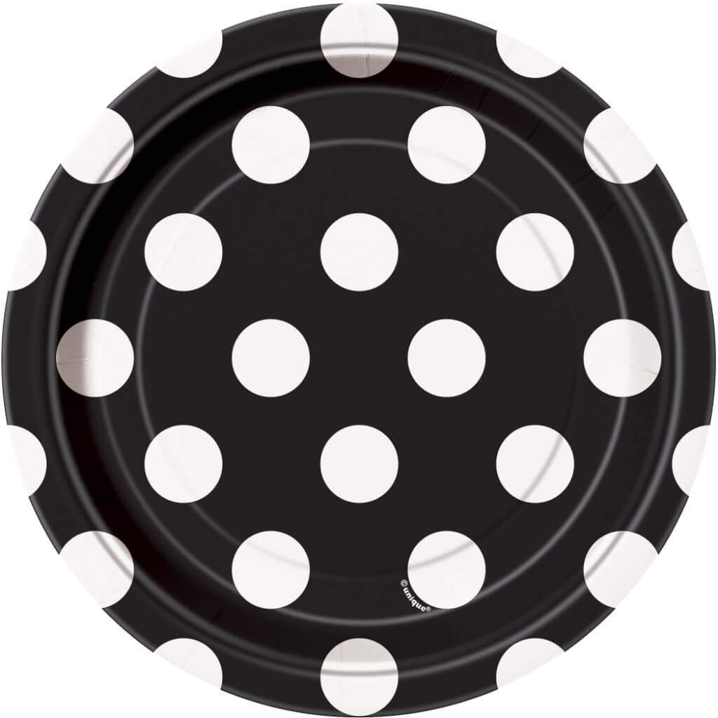 Round Dessert Plates 7in 8ct, Midnight Black Dots 