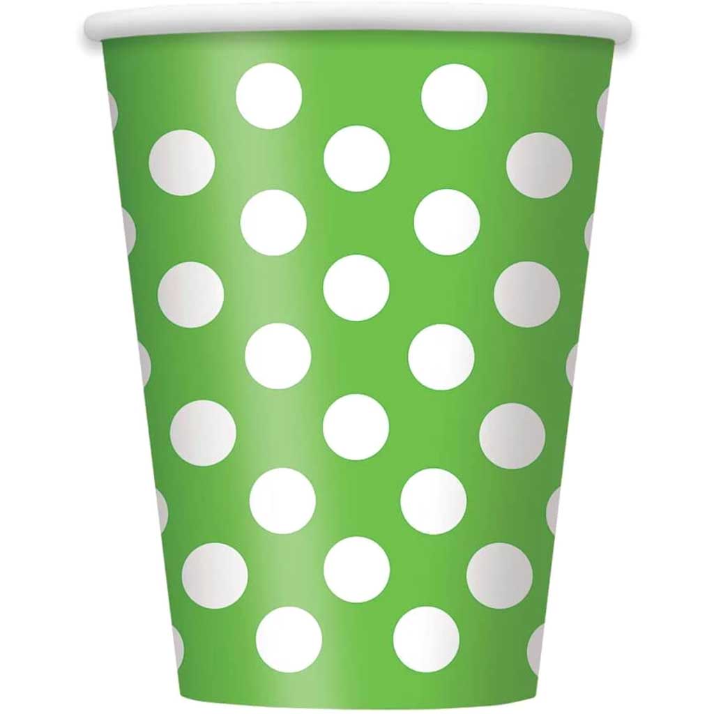 Lime Green Dots Paper Cups 12oz, 6ct 