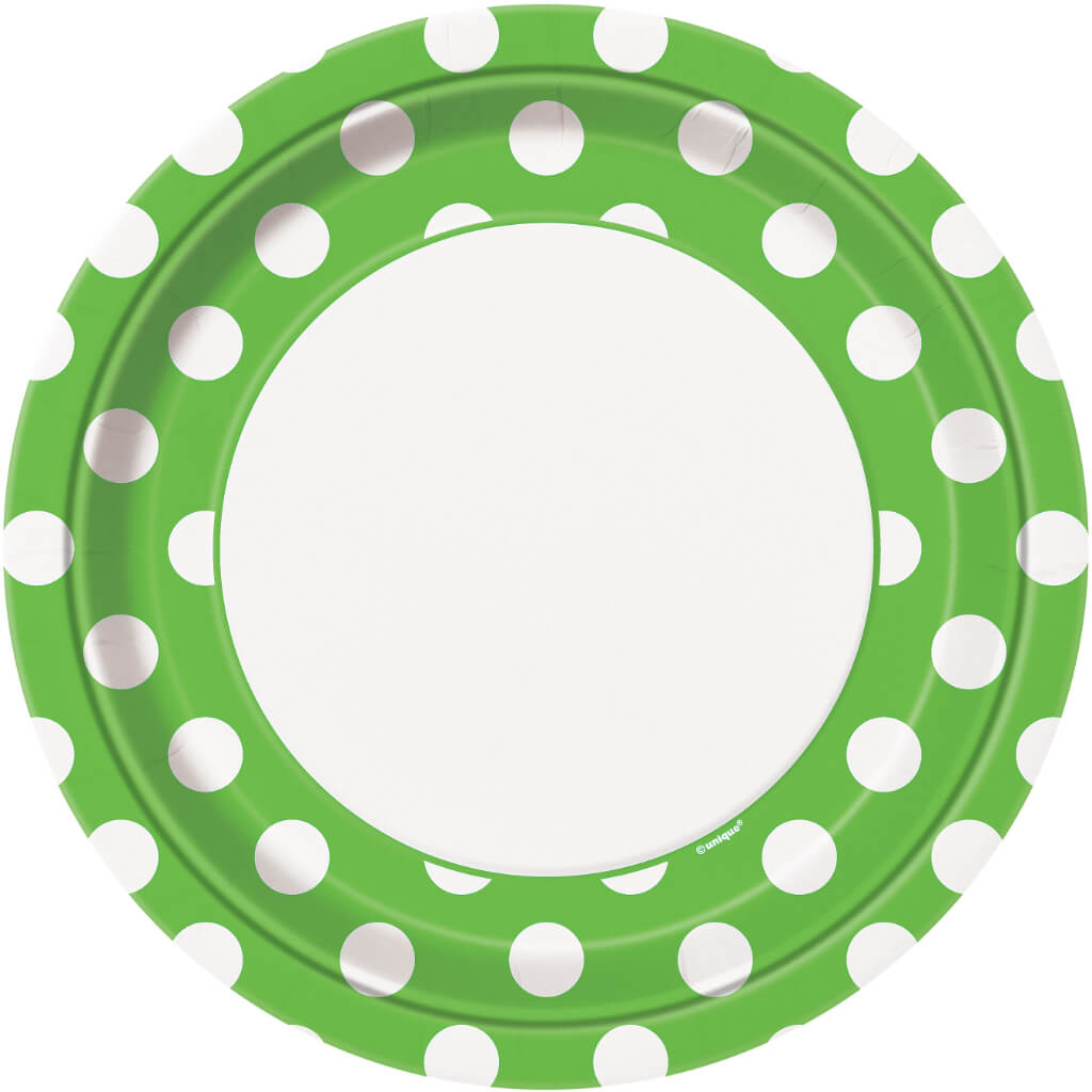 Lime Green Dots Round Dinner Plates 9in 8ct 