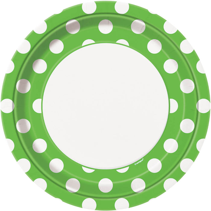 Lime Green Dots Round Dinner Plates 9in 8ct 