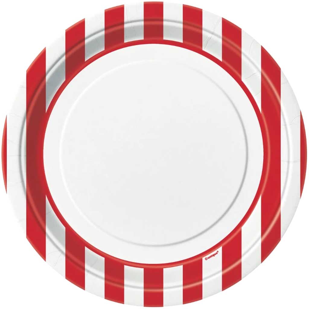 Ruby Red Stripes Round Dinner Plates 9in 8ct, 