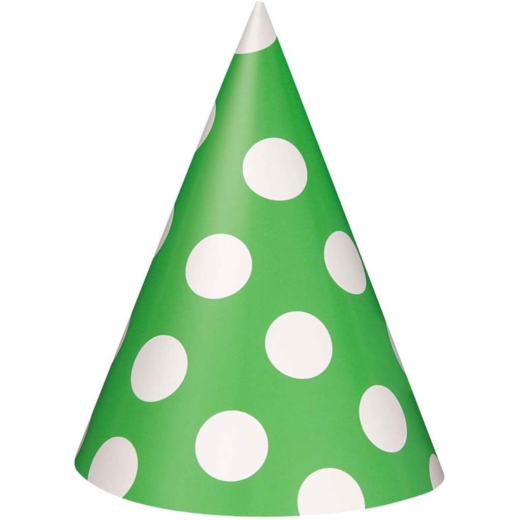 Lime Green Dots Party Hats, 8ct 