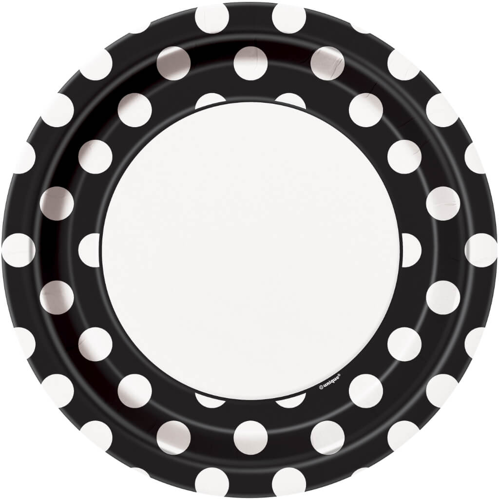 Round Dinner Plates 9in 8ct, Midnight Black Dots 