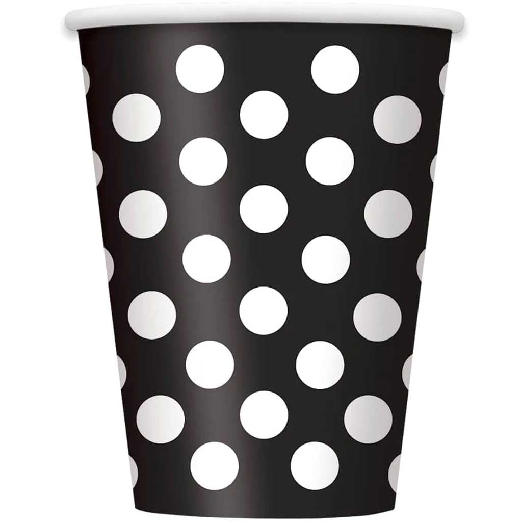 Midnight Black Dots 12oz Paper Cups, 6ct 