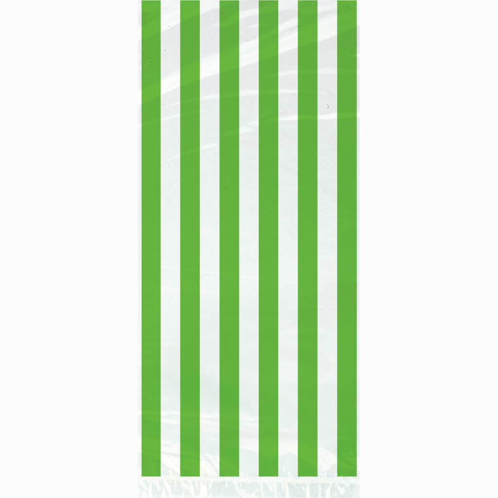 Lime Green Stripes Cellophane Bags 20ct 