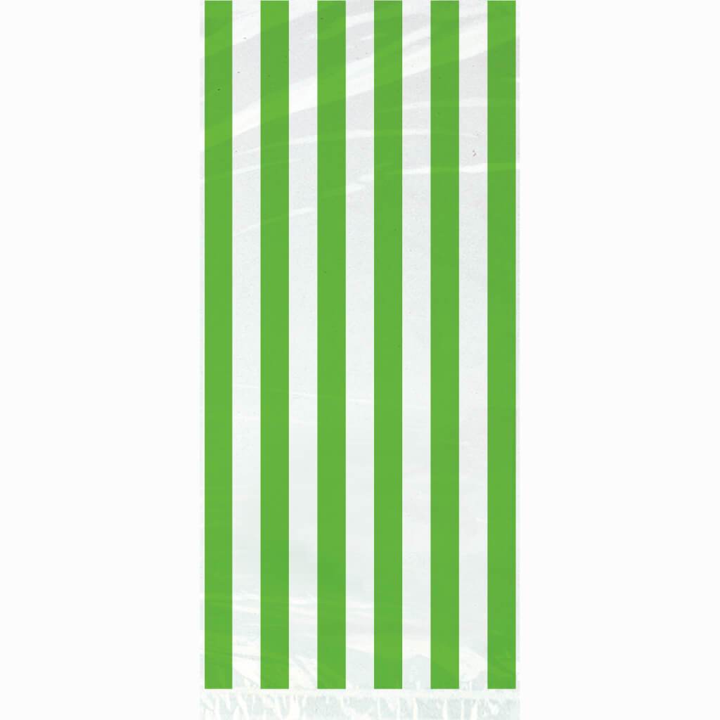 Lime Green Stripes Cellophane Bags 20ct 