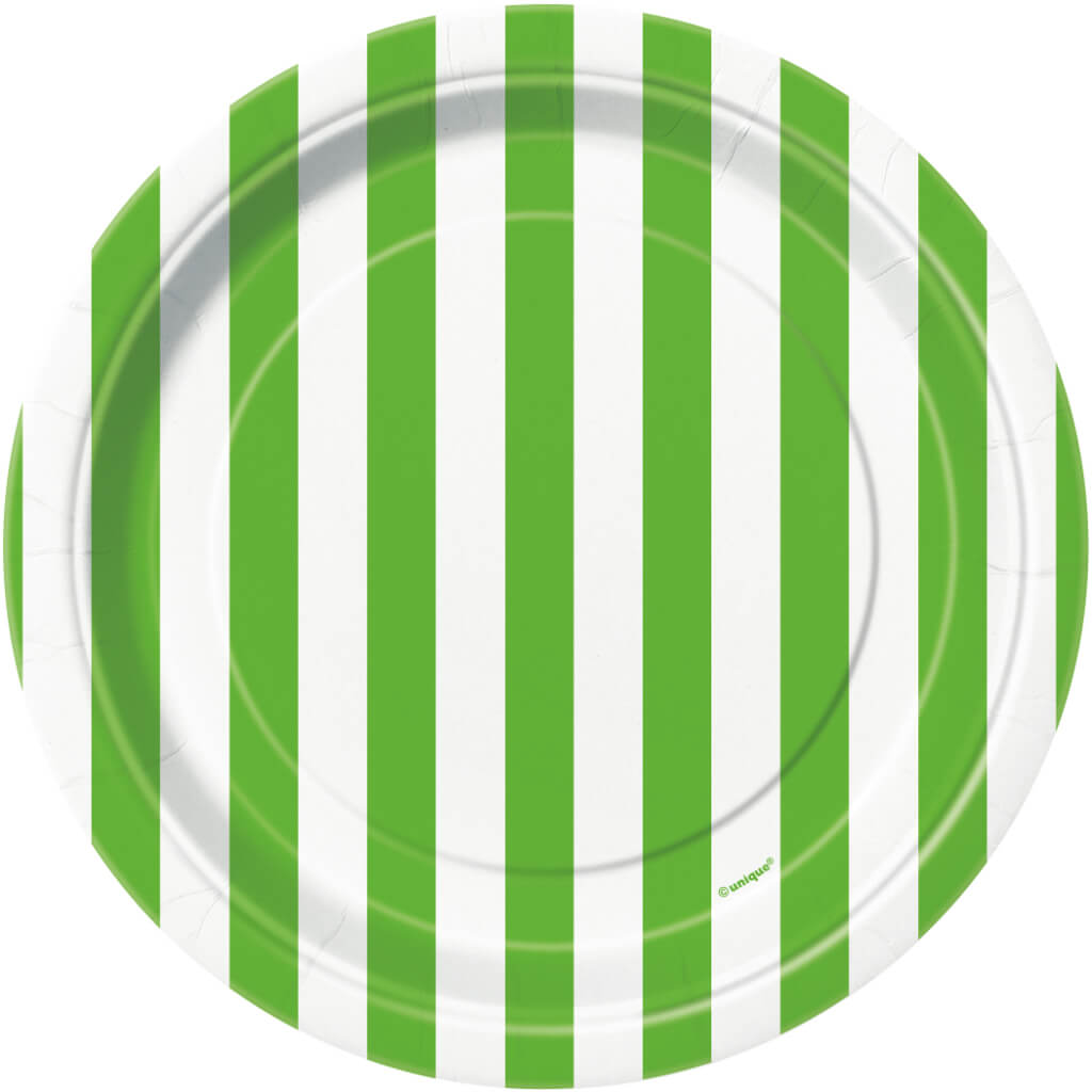 Round Dessert Plates 7in 8ct, Lime Green Stripes 