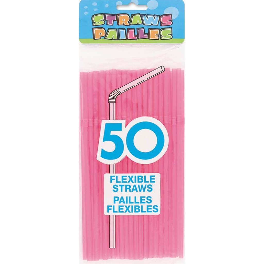 Flex Straws 50ct, Neon Pink 