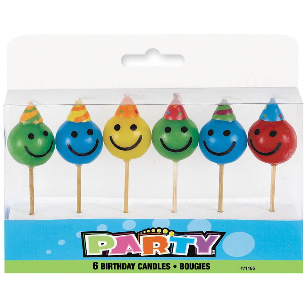 Birthday Candles 6ct, Happy Face Pick 