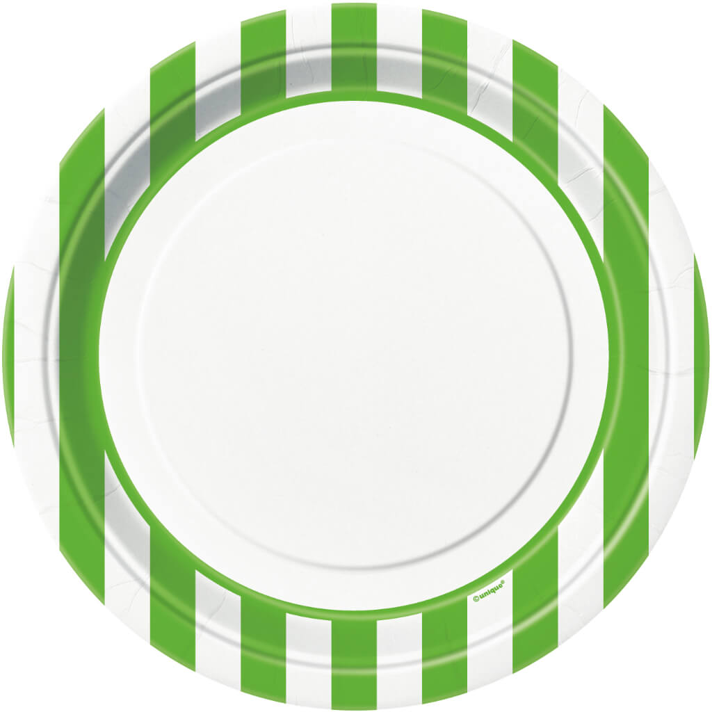 Lime Green Stripes Round Dinner Plates 9in 8ct 