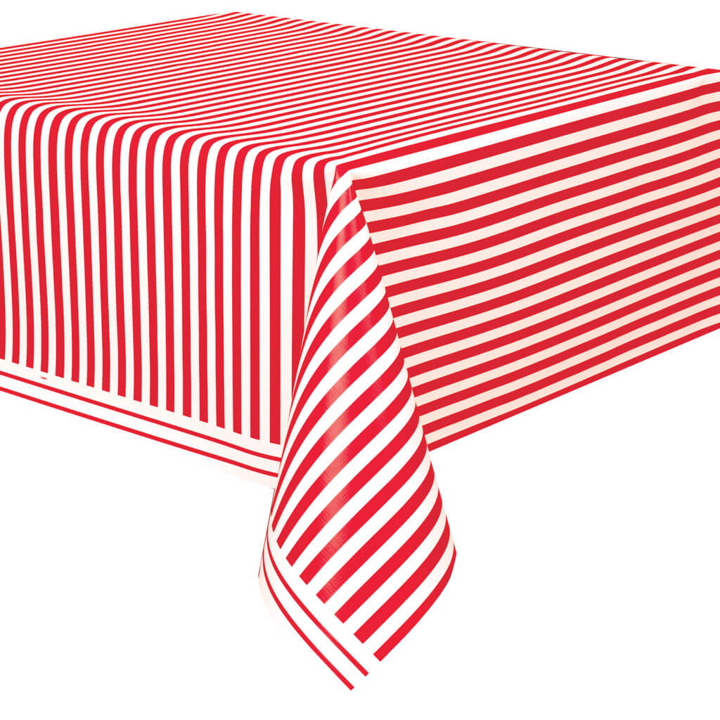 Rectangular Tablecover 54in x 108in, Ruby Red Stripes 