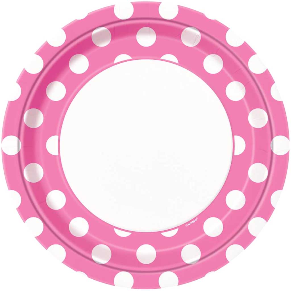 Round Dinner Plates 9in 8ct, Hot Pink Dots 