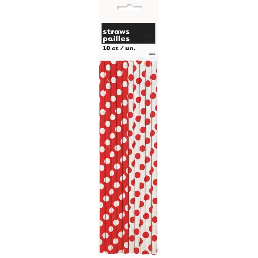 Paper Straws 10ct, Ruby Red Dots 