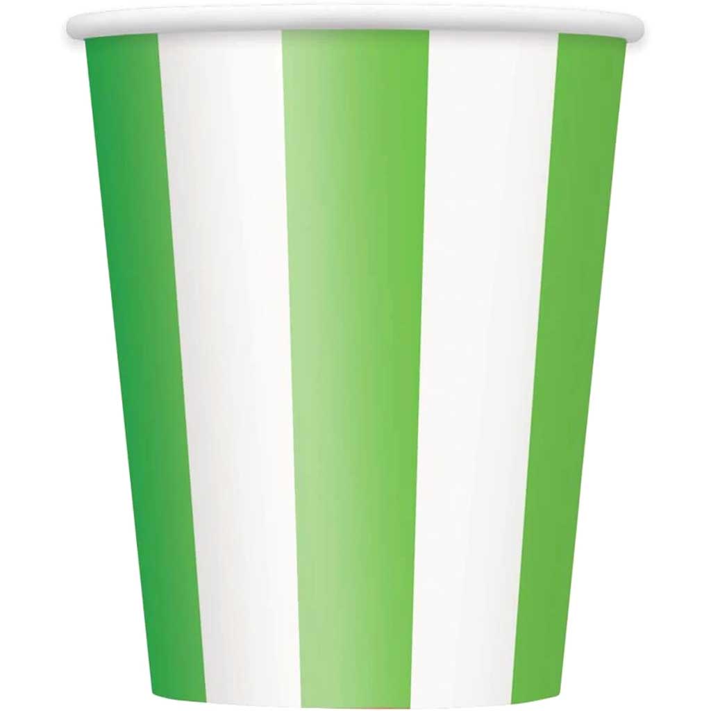 Lime Green Stripes 12oz Paper Cups , 6ct 