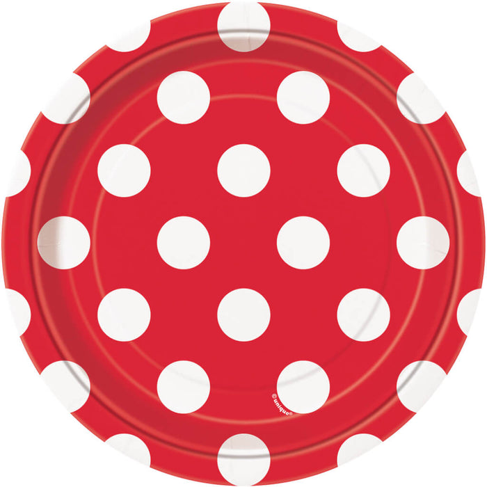 Ruby Red Dots Round Dessert Plates 7in 8ct, 