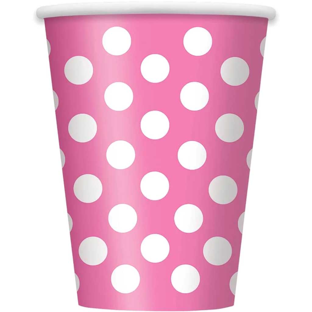 Hot Pink Dots 12oz Paper Cups , 6ct 