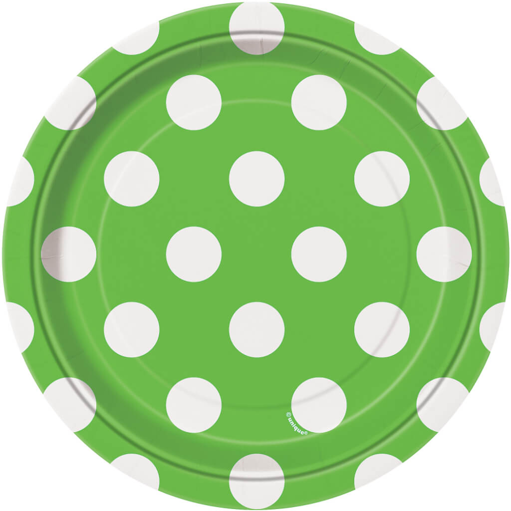 Lime Green Dots Round Dessert Plates 7in 8ct 